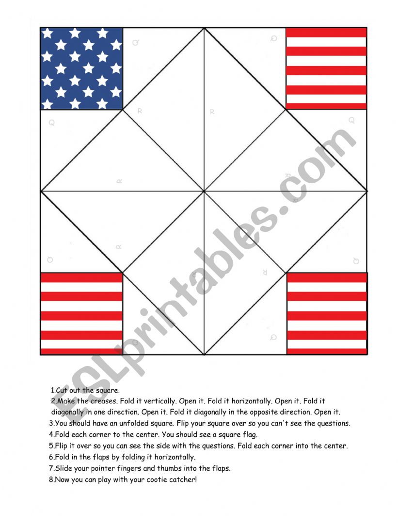 COOTIE CATCHER worksheet