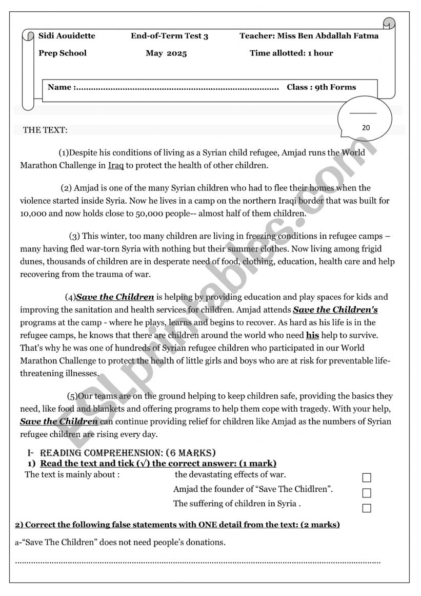 end of term test 3 worksheet