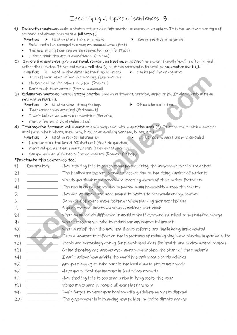 Identifying 4 types of sentences 3