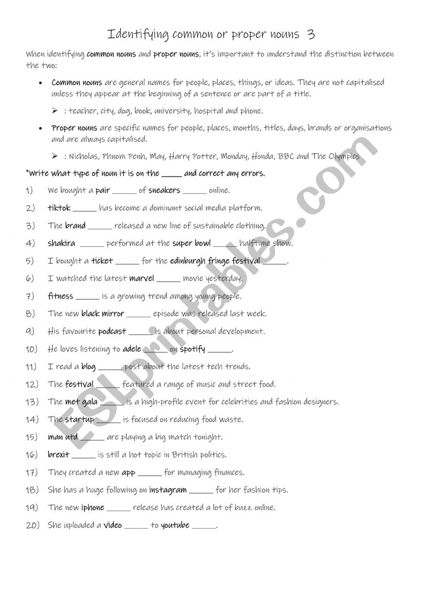 Identifying common or proper nouns 3
