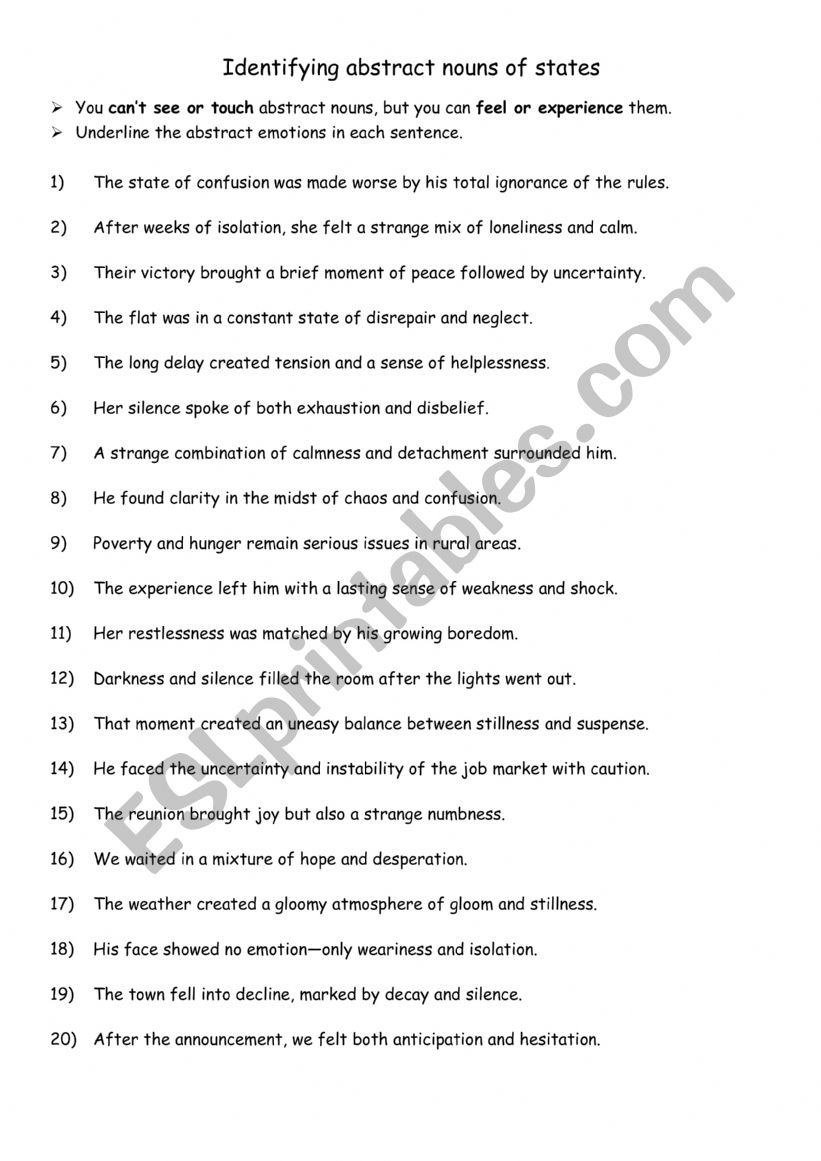 B1-B2 Identifying abstract nouns of states