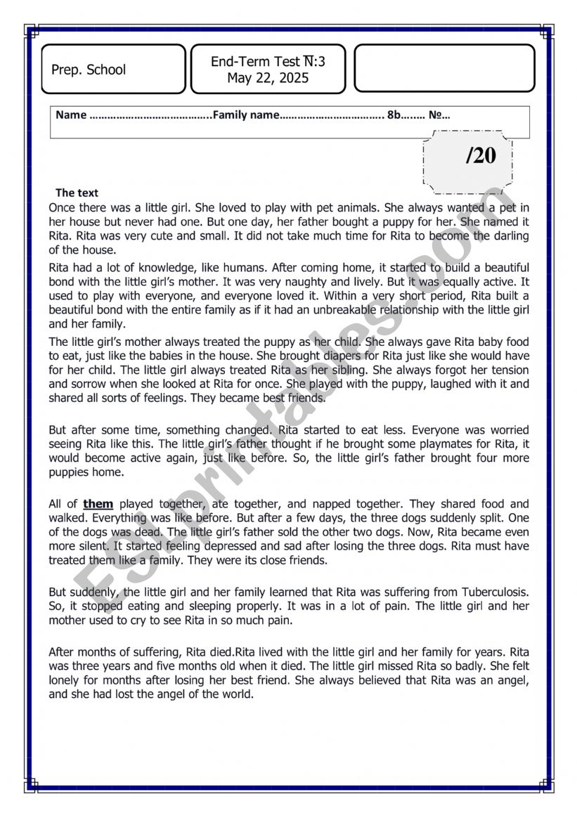 end term test 3  8th grade worksheet