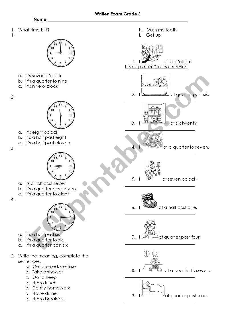 daily routines worksheet