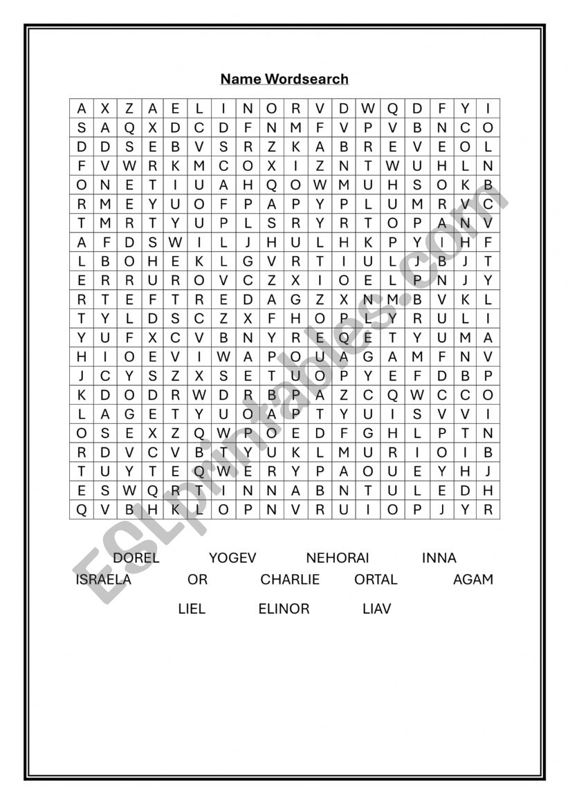 Name Wordsearch worksheet Name Wordsearch worksheet