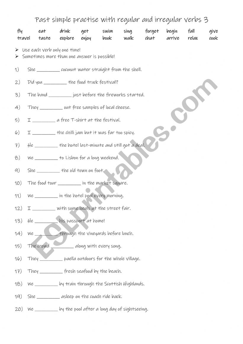 Past simple practise with regular and irregular verbs 3