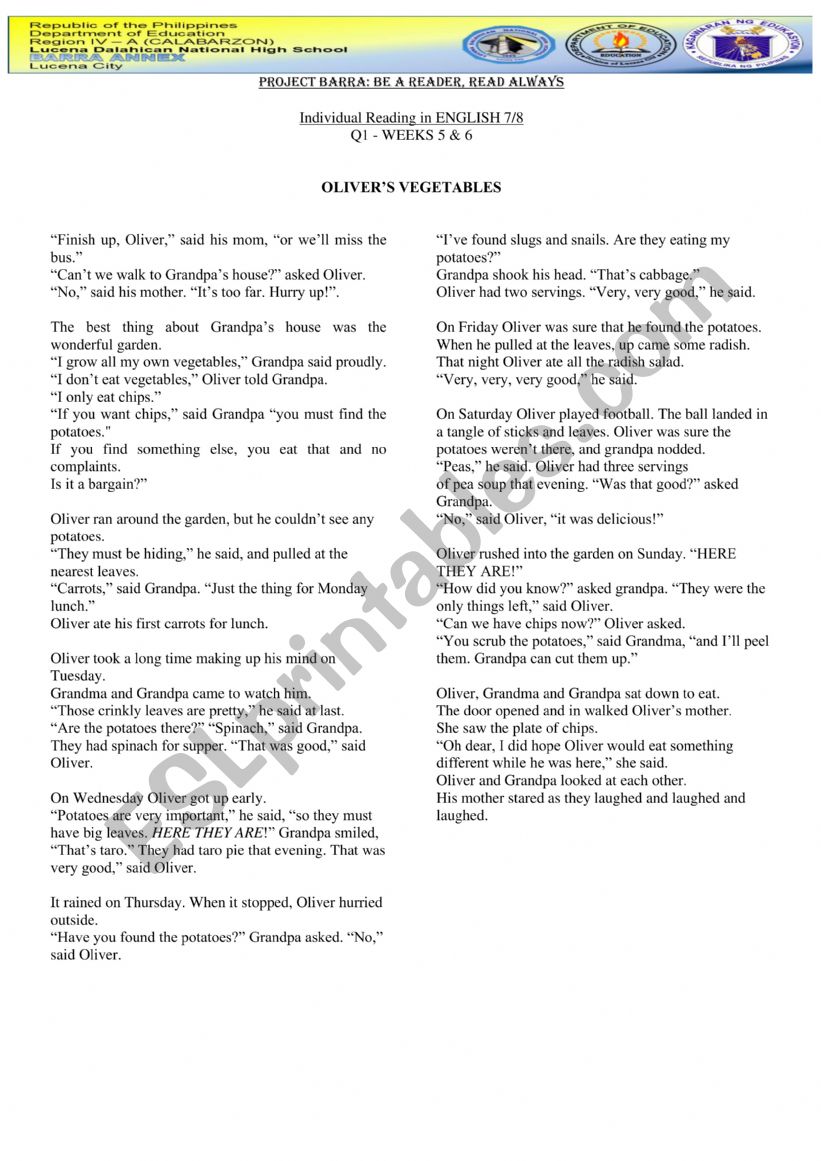 Reading for beginners worksheet