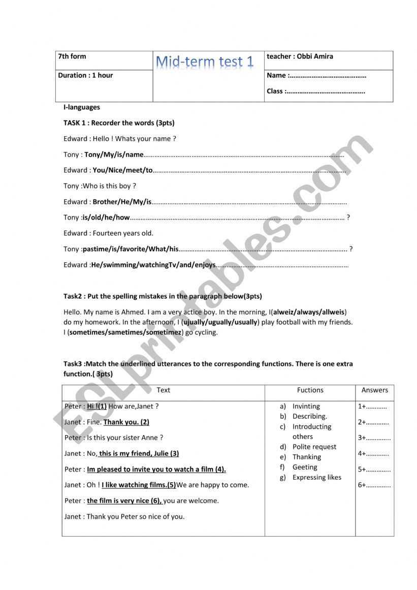 mid term test 1  worksheet