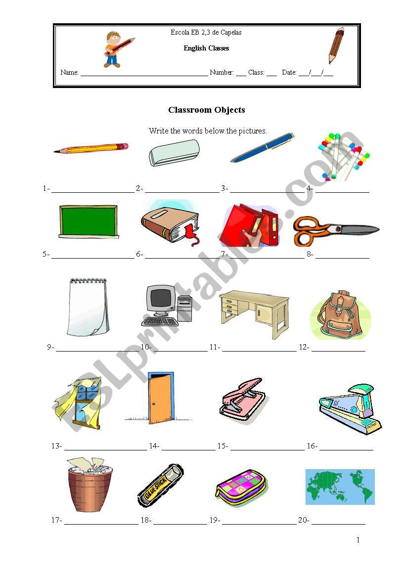 classroom objects worksheet