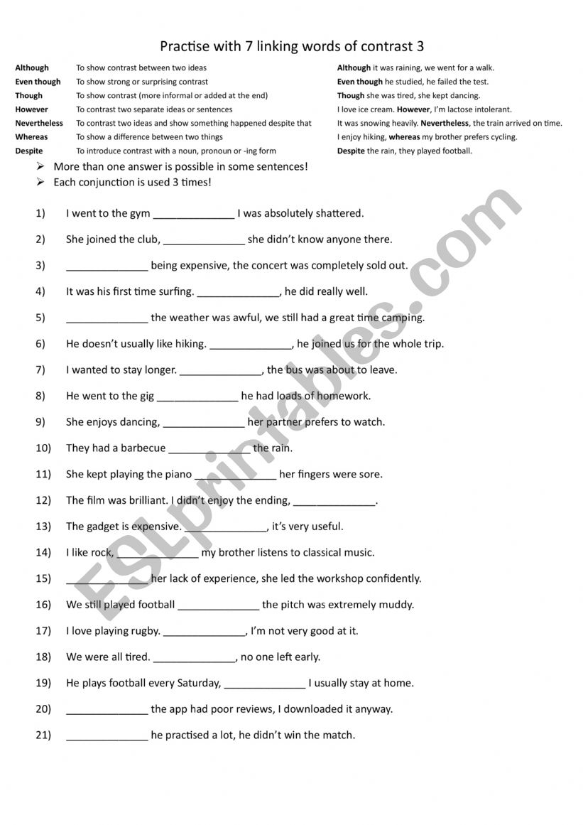 A2-B1 Practise with 7 linking words of contrast 3