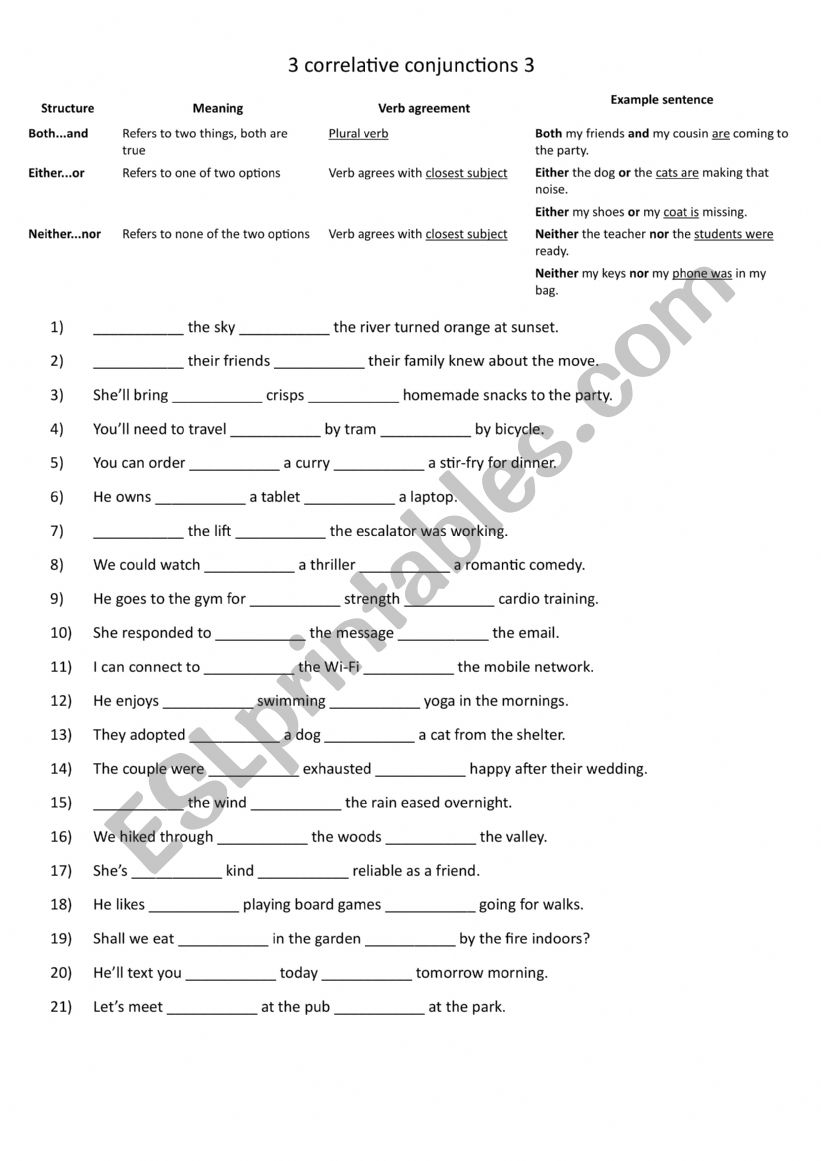 3 correlative conjunctions 3 worksheet