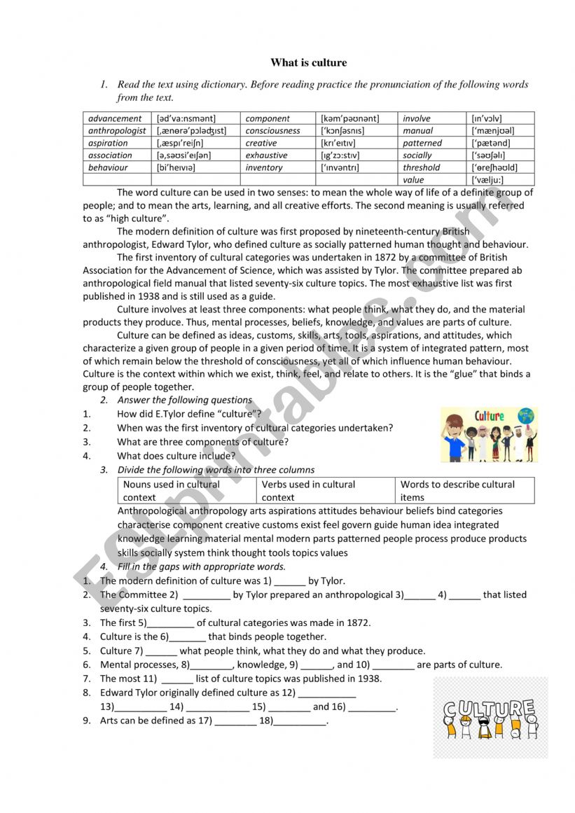 What is culture worksheet