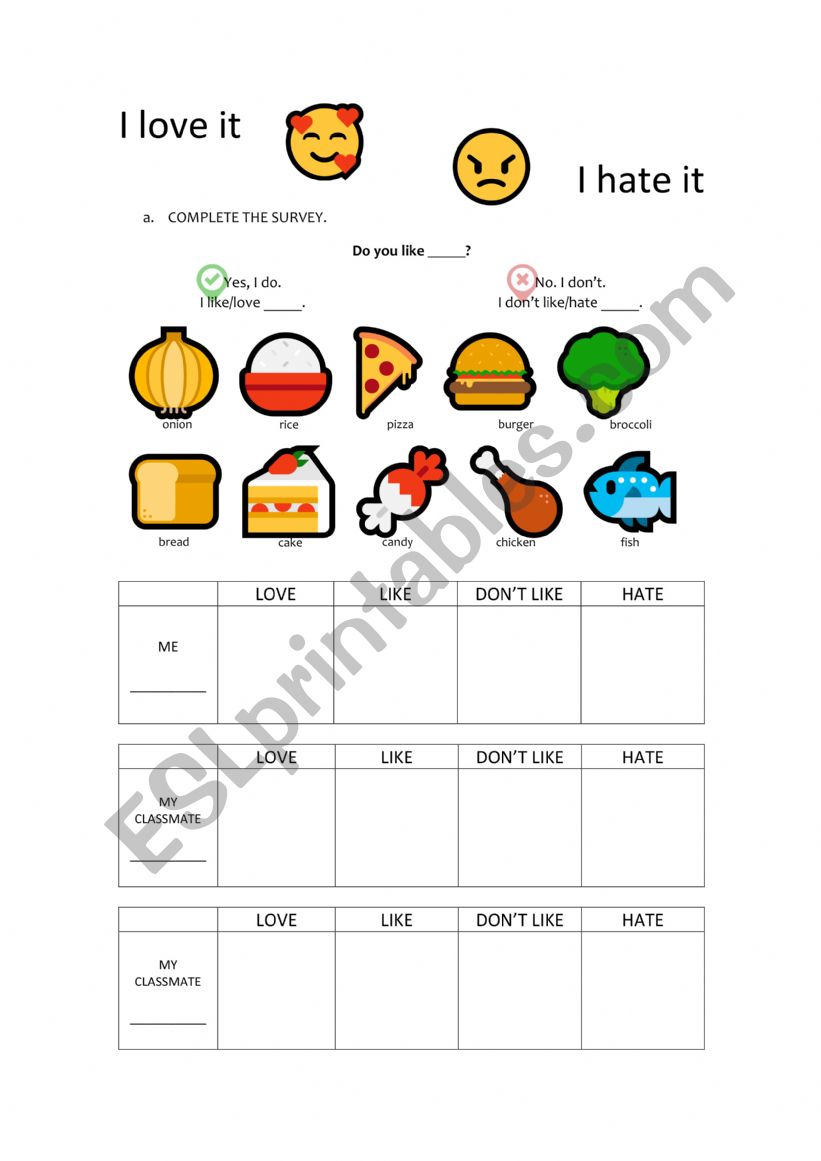 FOOD SURVEY worksheet