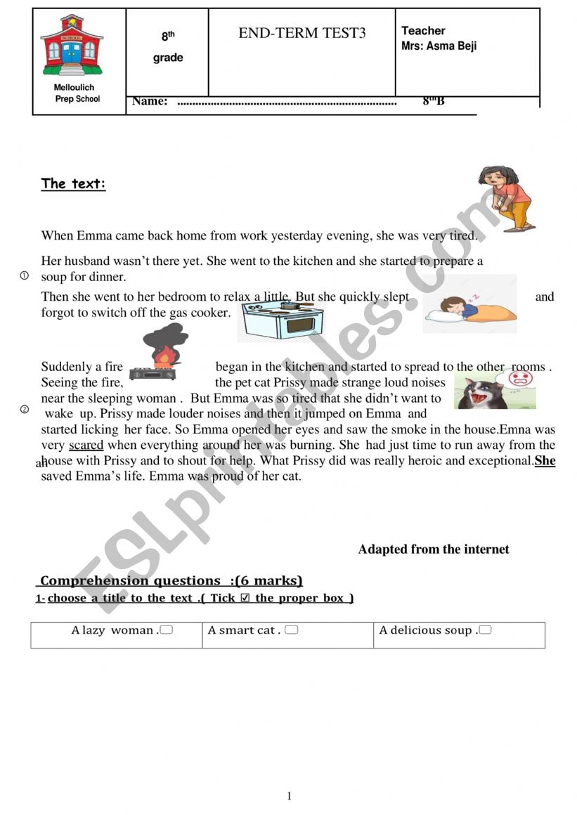 8th end 3 worksheet