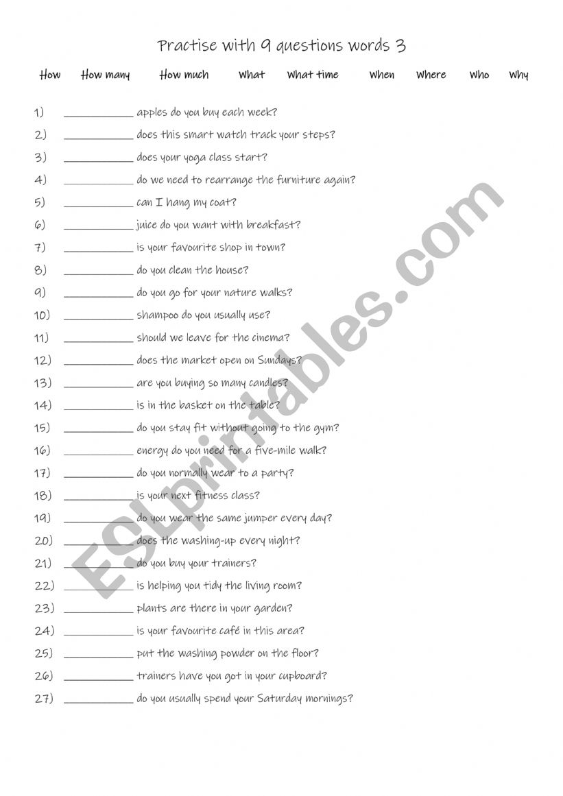 Practise with 9 questions words 3