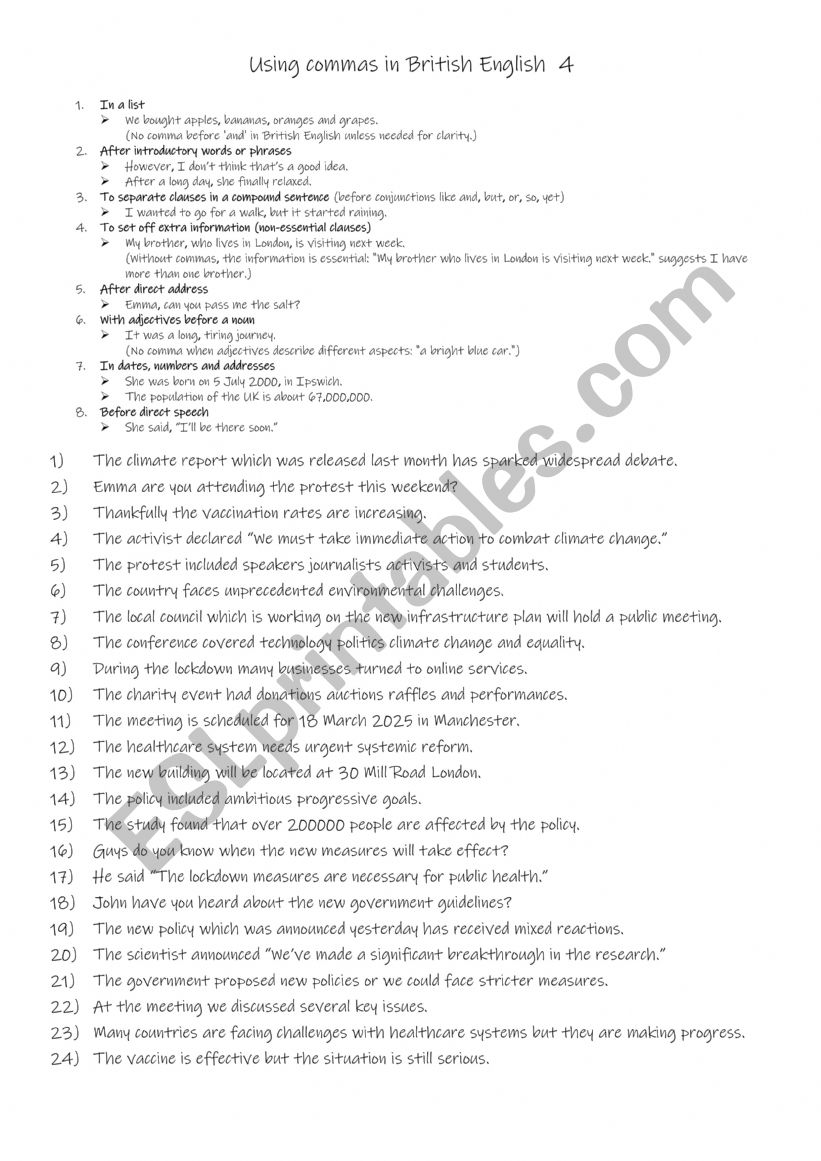 Using commas in British English 4