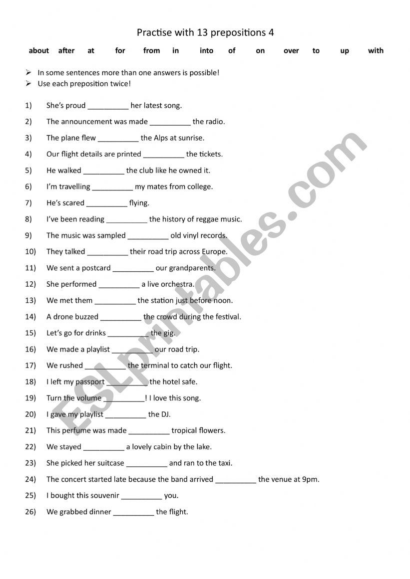 Practise with 13 prepositions 4