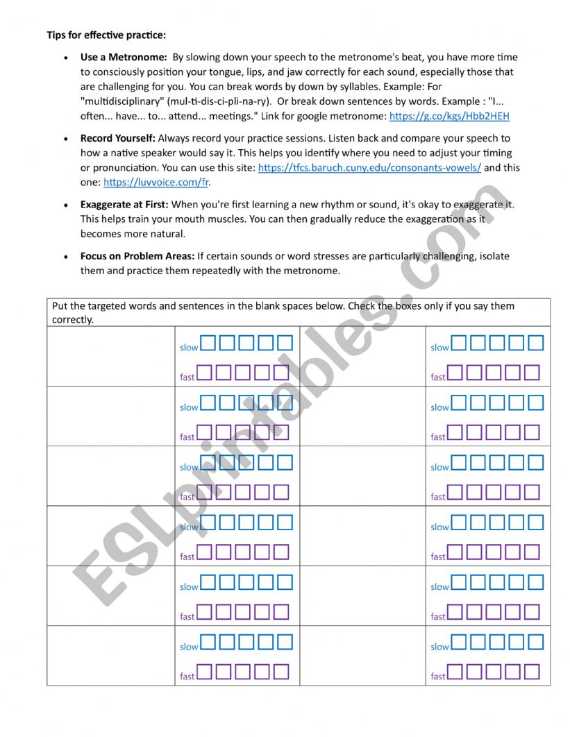 Practice worksheet for ESL worksheet
