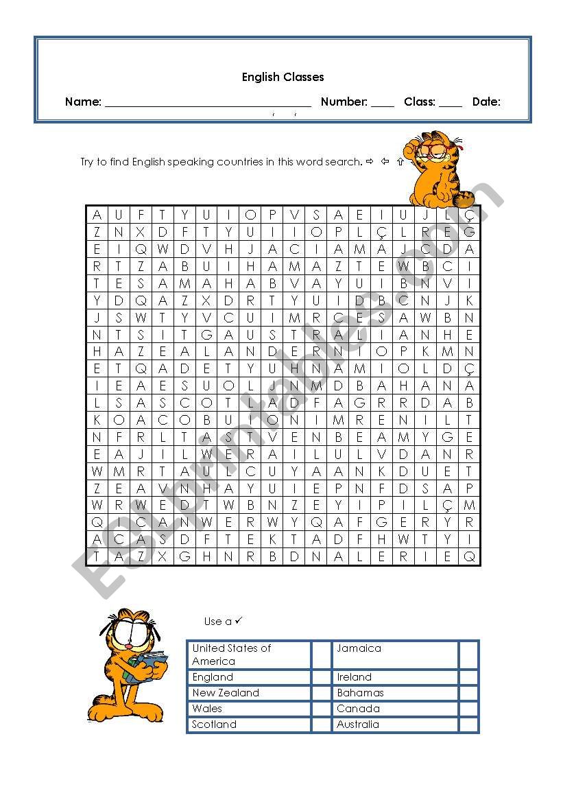 English Speaking Countries worksheet