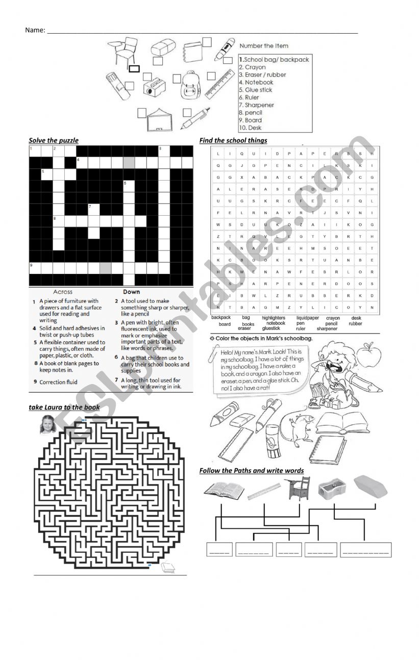 Object school worksheet