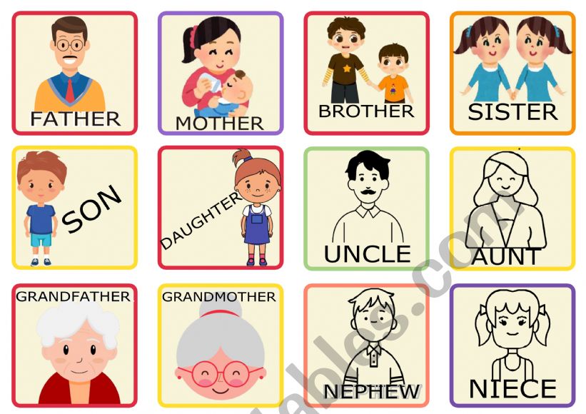 MEMORY GAME FAMILY FLASHCARDS worksheet