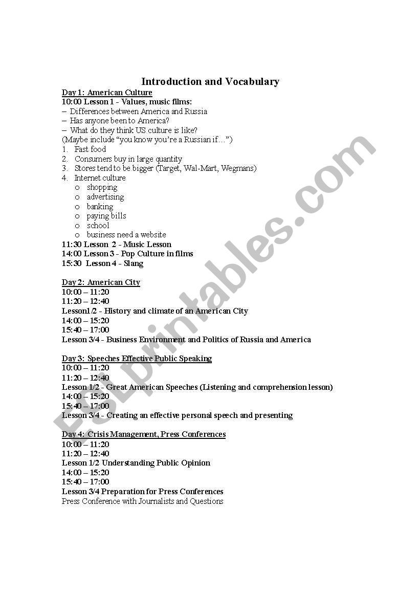 Business English retreat plan worksheet