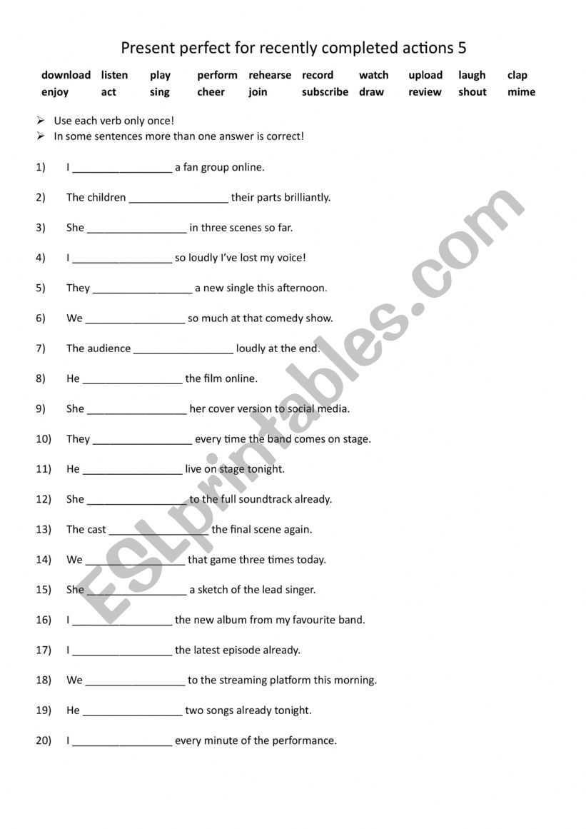 Present perfect for recently completed actions 5