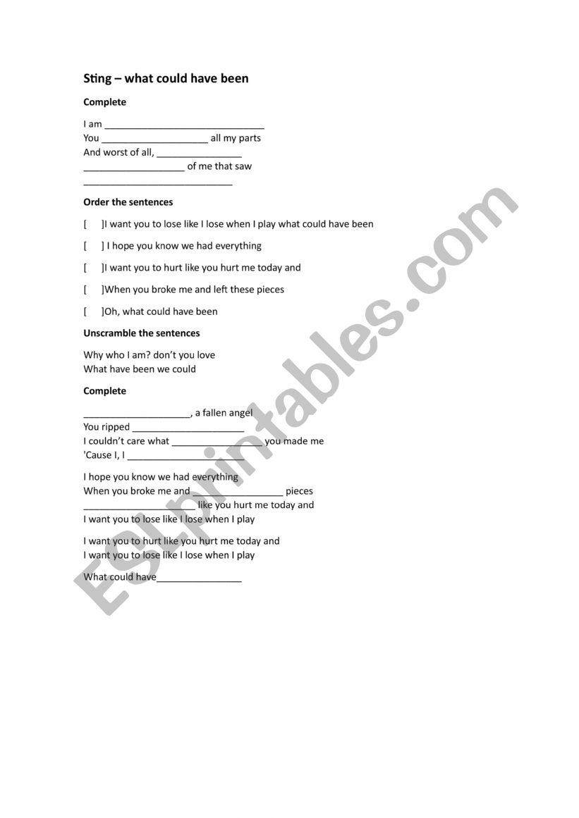 Sting - What could have been worksheet