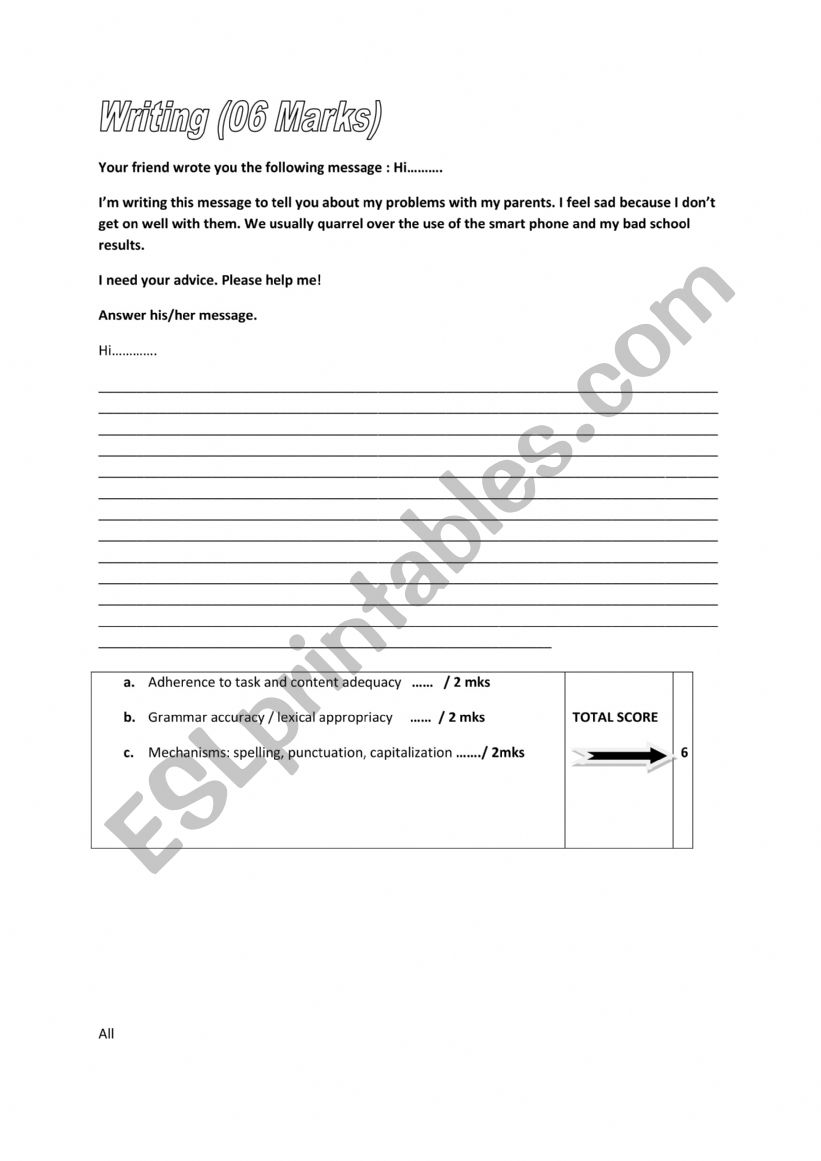 A writing as a product task for 8th graders