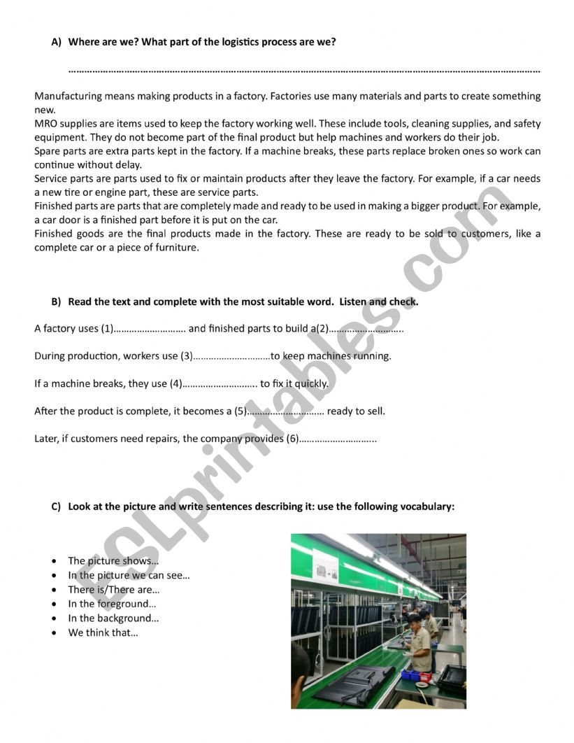 Manufacturing  worksheet