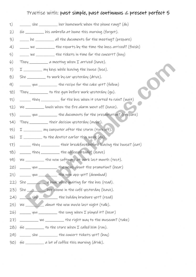 A1+ A2 Practise with past simple, past continuous & present perfect 5