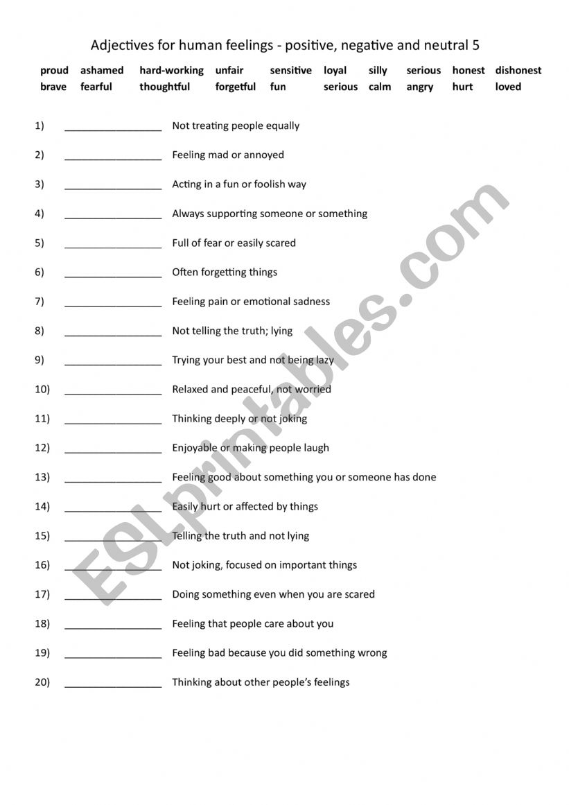 A2-B1 Adjectives of feeling - positive, negative and neutral 5