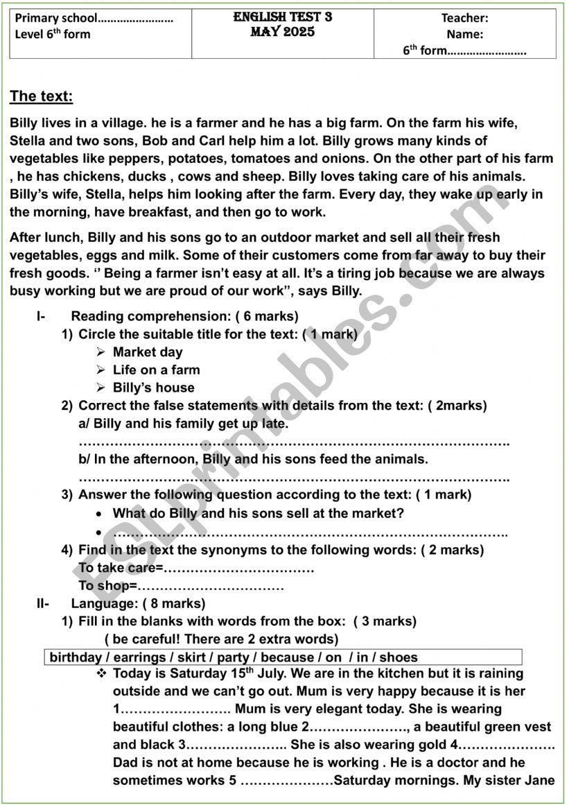 english exam 3 worksheet