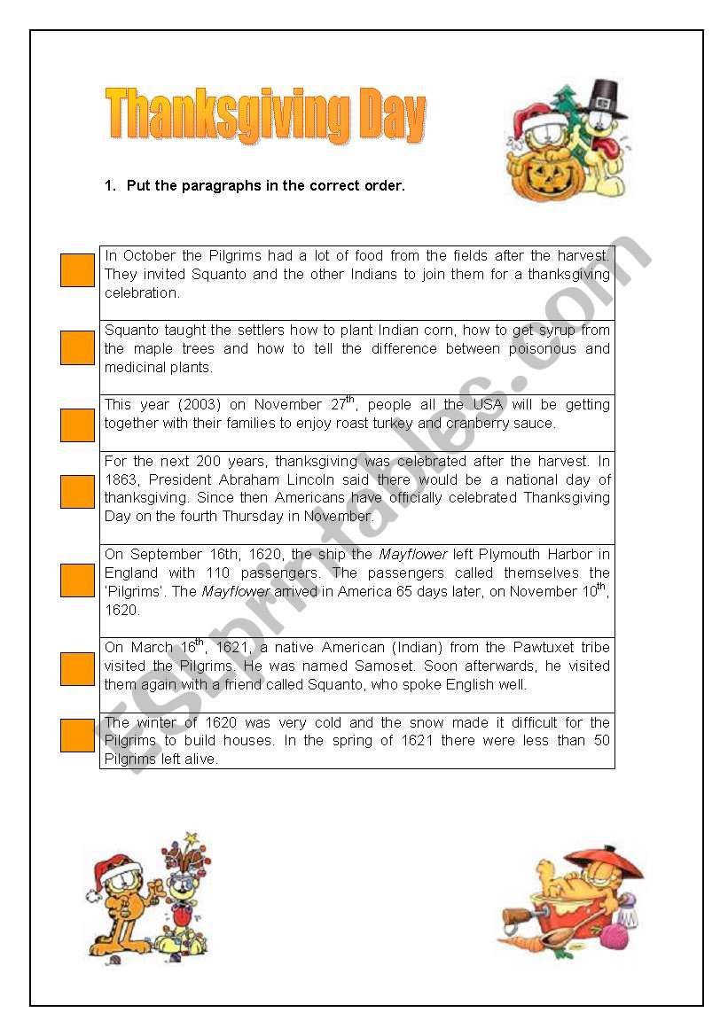 Reading - Thanksgiving day worksheet