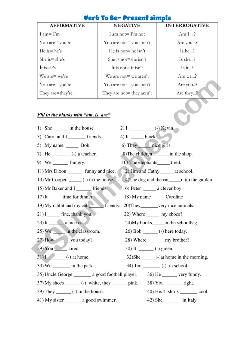 Verb to be with exercises worksheet