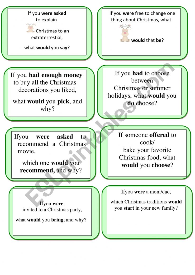 Speaking cards worksheet