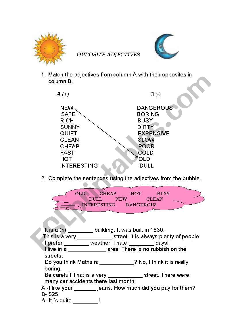 Opposite Adjectives worksheet