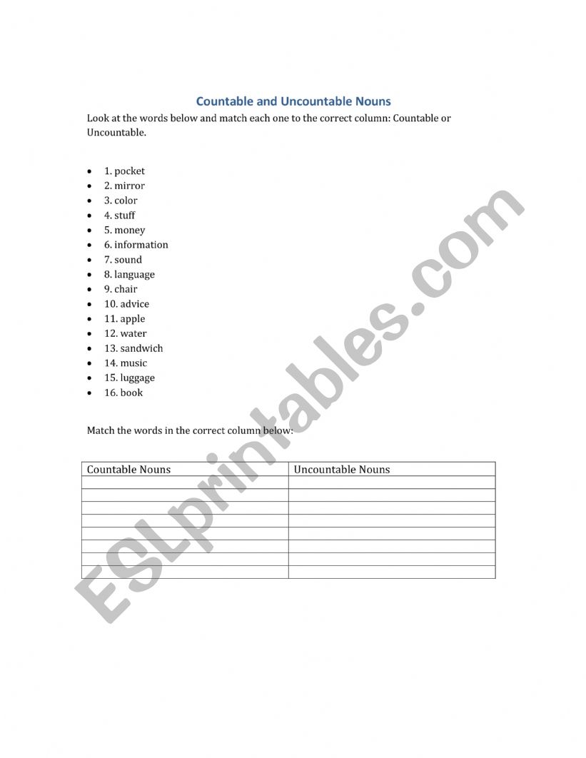 Countable and uncountable nous exercises 