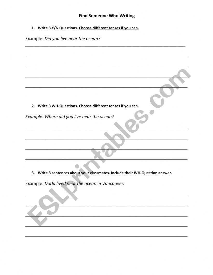 Find Someone Who ...Writing worksheet