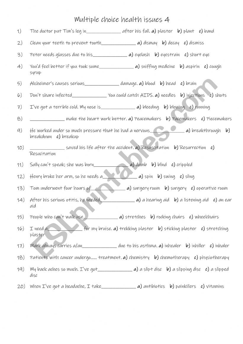 A2+ Multiple choice health issues 4