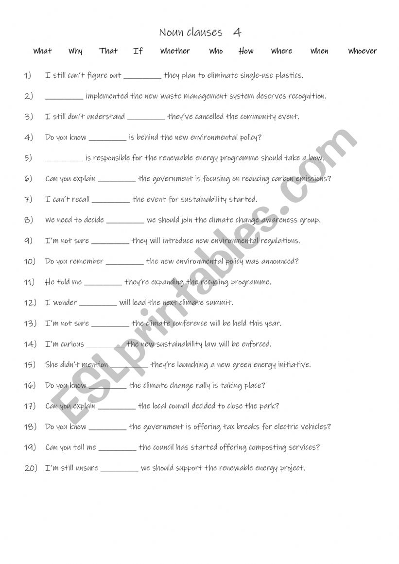 Noun clauses 4 worksheet
