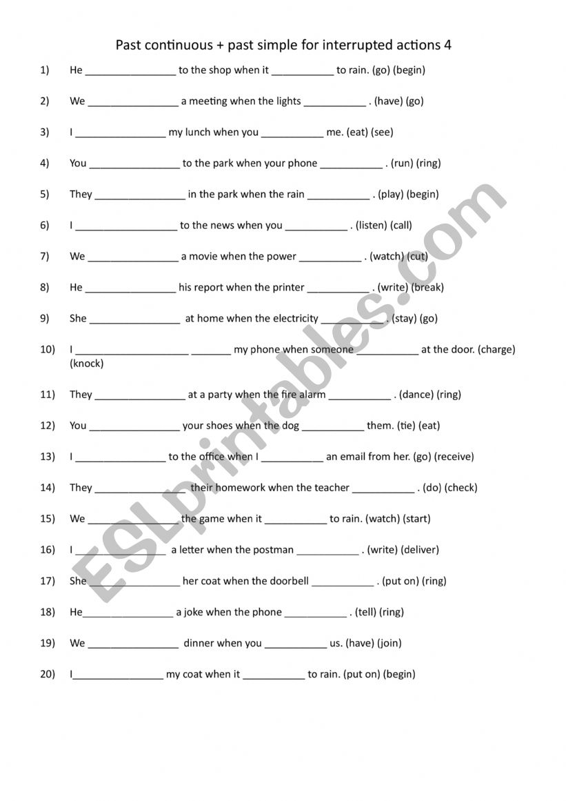 Past continuous + past simple for interrupted actions 4