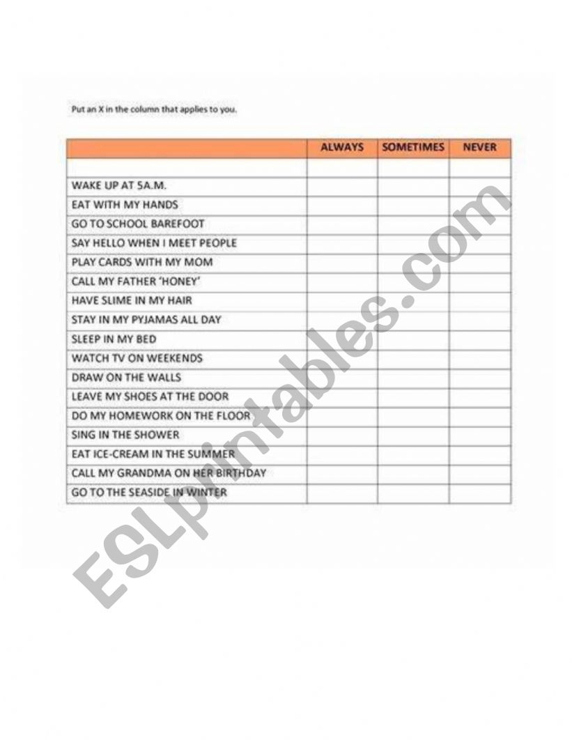 frequency worksheet