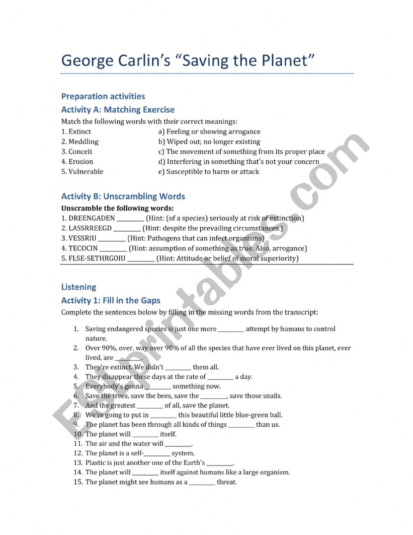 Saving the planet - George Carlin