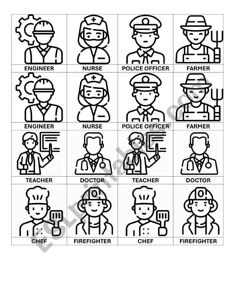 Professions - Memorama worksheet