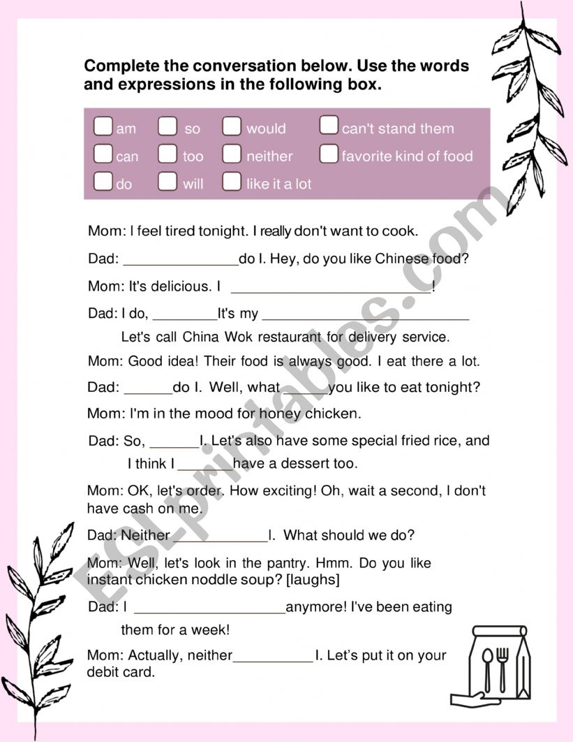 Complete the Conversation  - ESL Lesson Worksheet
