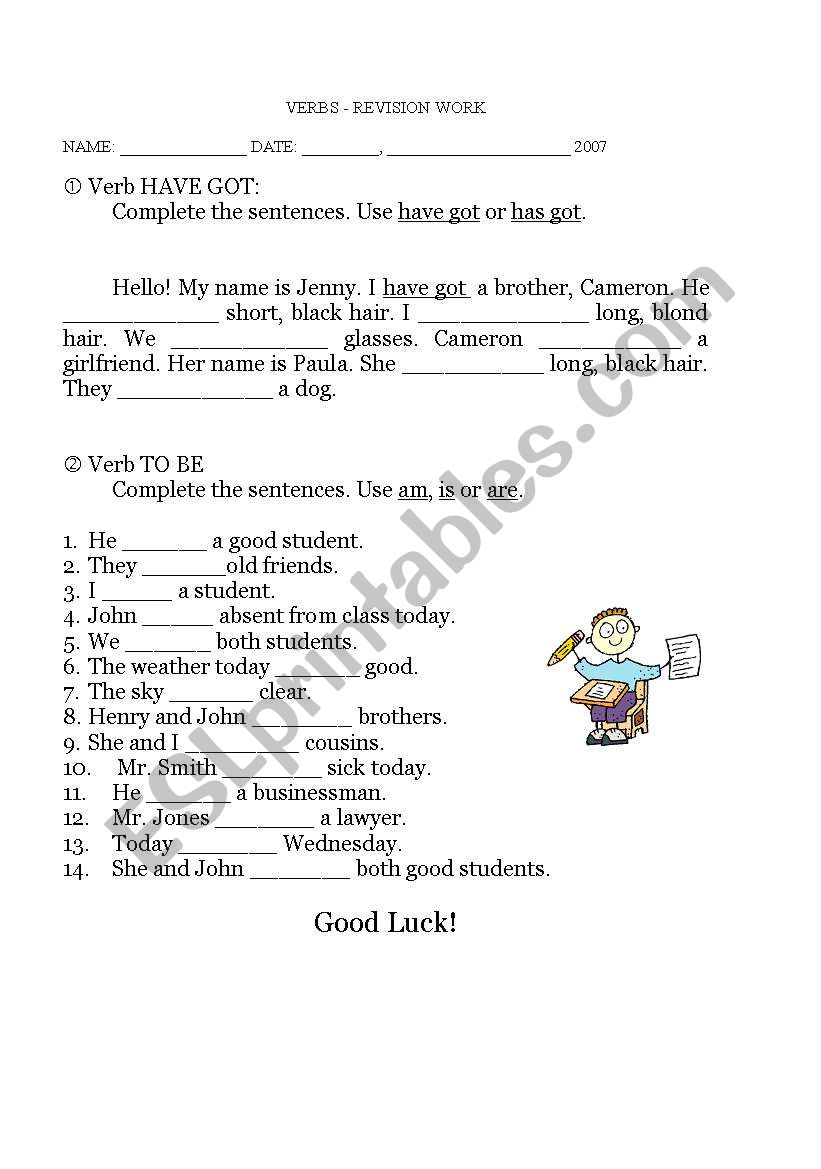 Have Got + To Be worksheet