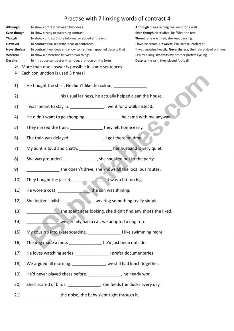 Practise with 7 linking words of contrast 4