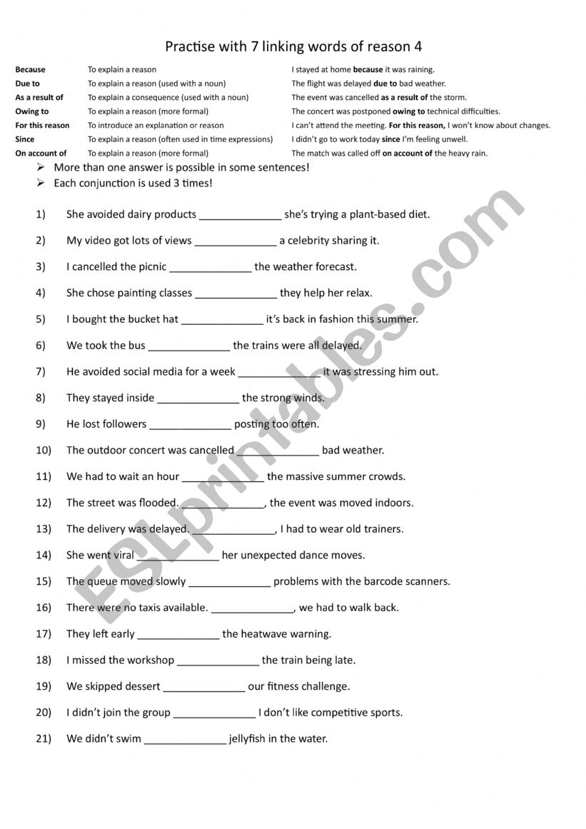 Practise with 7 linking words of reason 4