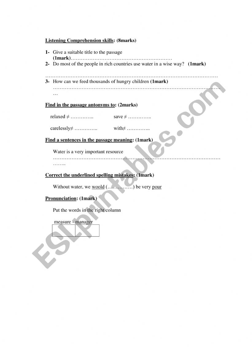 Listening comprehension for 9th graders.term 2