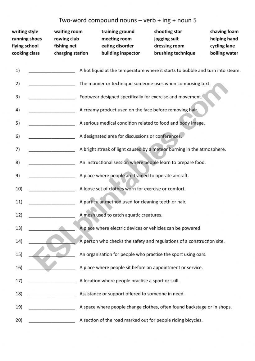 Two-word compound nouns  verb + ing + noun 5